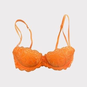 PINK Neon Orange Lace Push Up Bra